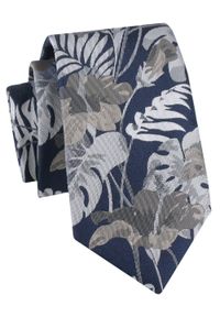 Krawat Męski - Granat i Popiel, Duże Kwiaty - Alties. Kolor: niebieski. Materiał: tkanina. Wzór: kwiaty. Styl: wizytowy, elegancki #1