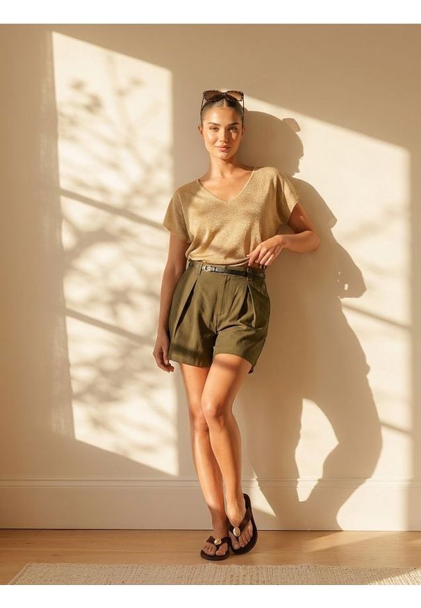 Sinsay - Bluzka z domieszką wiskozy - beżowy. Kolor: beżowy. Materiał: wiskoza