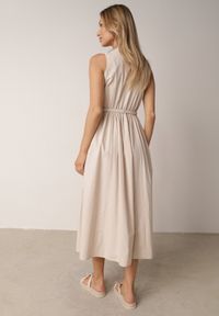 Born2be - Beżowa Sukienka o Rozkloszowanym Kroju z Wiskozą i Bawełną z Paskiem Kelaliria. Okazja: na co dzień, na randkę. Kolor: beżowy. Materiał: wiskoza, bawełna. Typ sukienki: proste. Styl: elegancki, casual #6