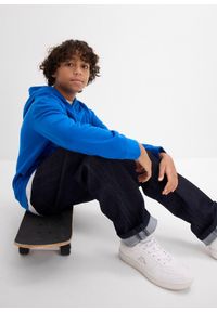 bonprix - Bluza z kapturem, z miękkiego materiału z bawełną. Typ kołnierza: kaptur. Kolor: niebieski. Materiał: bawełna, materiał #2