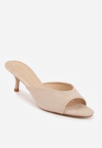 Born2be - Beżowe Minimalistyczne Klapki z Imitacji Zamszu na Kaczuszce Zellenis. Okazja: na co dzień, na wesele, na ślub cywilny. Kolor: beżowy. Materiał: zamsz. Sezon: lato. Obcas: na szpilce. Styl: elegancki, casual. Wysokość obcasa: niski #3