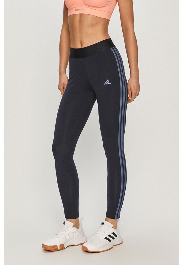 Adidas - adidas - Legginsy. Stan: podwyższony. Kolor: niebieski. Materiał: dzianina