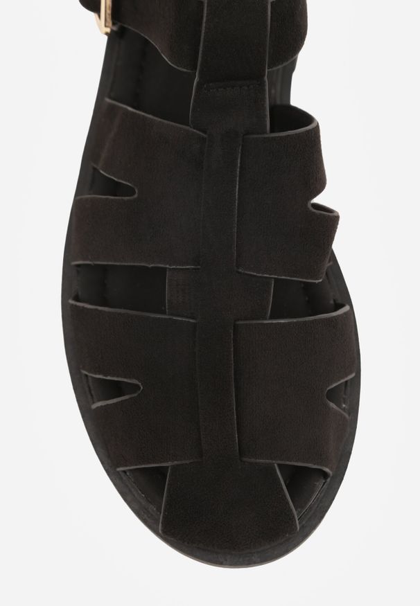 Born2be - Czarne Sandały Gladiatorki z Zapięciem na Klamerkę Chisttema. Okazja: na co dzień, na spacer. Kolor: czarny. Materiał: jeans. Wzór: ażurowy. Obcas: na płaskiej podeszwie. Styl: klasyczny, casual