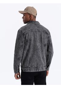 Ombre Clothing - Kurtka męska jeansowa katana - ciemnoszara V5 OM-JADJ-0123 - XXL. Kolor: szary. Materiał: jeans. Styl: klasyczny #5
