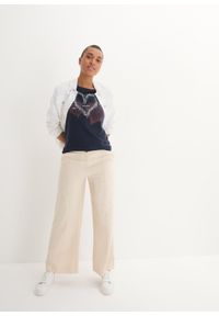 bonprix - Bluzka bawełniana z nadrukiem serca z bawełny organicznej. Kolor: niebieski. Materiał: bawełna. Długość rękawa: krótki rękaw. Długość: krótkie. Wzór: nadruk #2