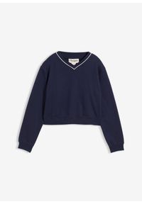 bonprix - Bluza z czystej bawełny organicznej. Typ kołnierza: dekolt w serek. Kolor: niebieski. Materiał: bawełna