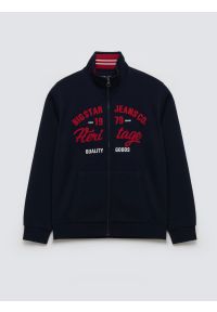 Big-Star - Bluza męska rozpinana z dużą aplikacją granatowa Shon 403. Okazja: na co dzień. Typ kołnierza: kołnierzyk stójkowy. Kolor: niebieski. Materiał: poliester, bawełna, dzianina. Wzór: aplikacja. Styl: casual #4