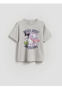 Reserved - T-shirt Hello Kitty and Friends - jasnoszary. Kolor: szary. Materiał: bawełna. Wzór: motyw z bajki #1