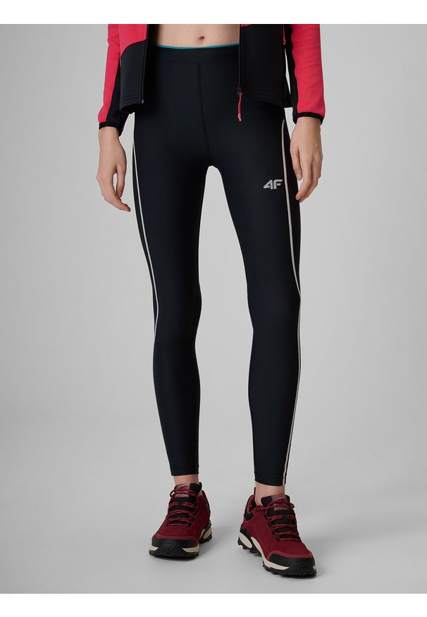 4f - 4F Legginsy trekkingowe szybkoschnące damskie - czarne L. Kolor: czarny. Materiał: materiał, skóra. Długość: długie. Sport: turystyka piesza