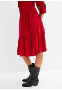 bonprix - Sukienka tunikowa z miękkiej wiskozy. Kolor: czerwony. Materiał: wiskoza, koronka. Wzór: koronka #3