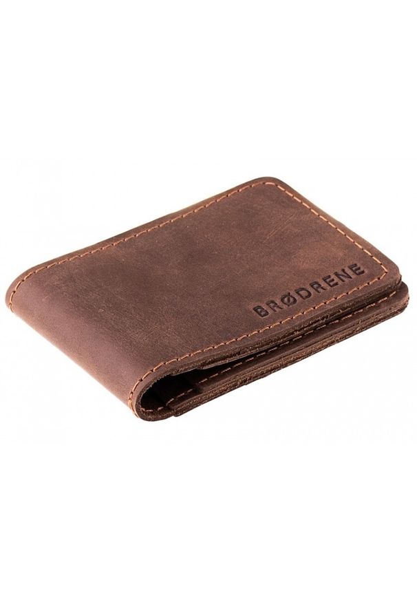 Skórzany cienki portfel slim wallet BRODRENE SW02DB ciemnobrązowy. Kolor: brązowy. Materiał: skóra