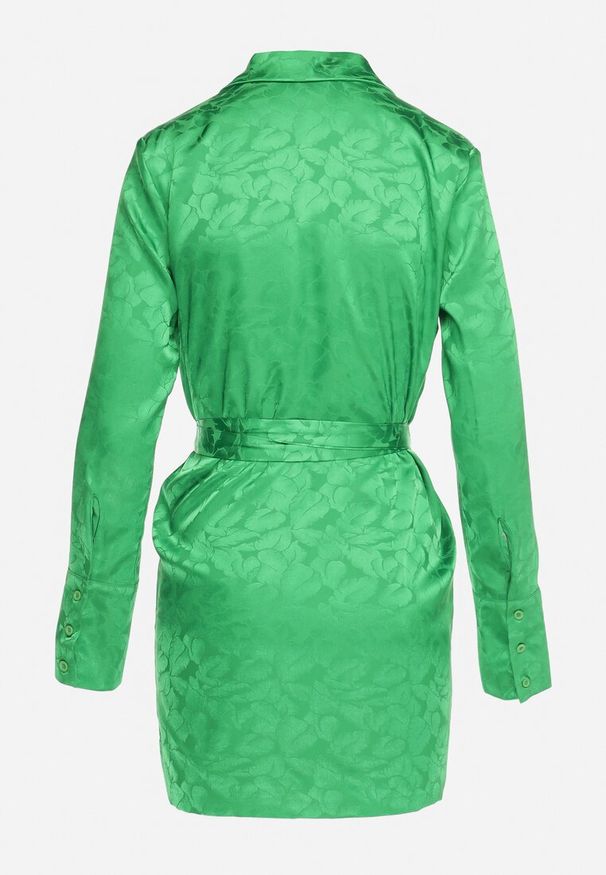 Born2be - Zielona Krótka Sukienka Kopertowa z Materiałowym Paskiem Urvila. Kolor: zielony. Materiał: materiał. Typ sukienki: kopertowe. Styl: elegancki. Długość: mini