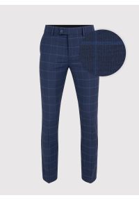 Pako Lorente - PAKO LORENTE – Granatowe spodnie garniturowe w niebieską kratkę. Kolor: niebieski. Materiał: poliester, wełna, lycra. Wzór: kratka #9