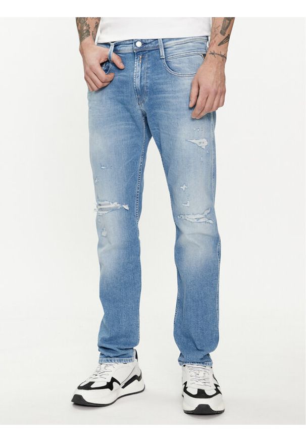 Replay Jeansy Anbass M914Y.000.573 Niebieski Slim Fit. Kolor: niebieski