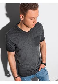 Ombre Clothing - T-shirt męski bawełniany S1388 - czarny - XXL. Kolor: czarny. Materiał: bawełna