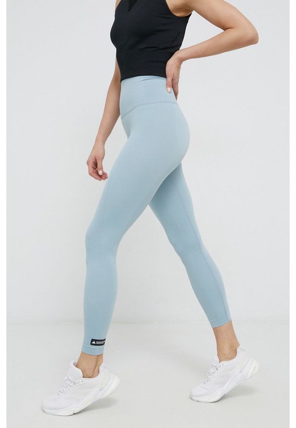 adidas Performance Legginsy damskie gładkie. Stan: podwyższony. Kolor: niebieski. Materiał: dzianina, materiał. Wzór: gładki. Sport: fitness