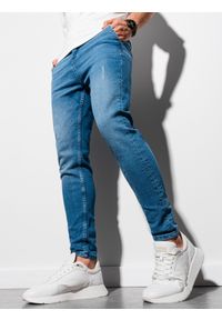 Ombre Clothing - Spodnie męskie jeansowe SKINNY FIT z kieszeniami chino - jasnoniebieskie V2 OM-PADP-0100 - XL. Kolor: niebieski. Materiał: jeans #5