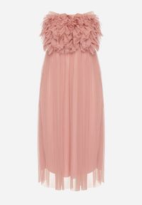 Born2be - Ciemnoróżowa Tiulowa Sukienka z Falbankami Larithia. Typ kołnierza: kołnierz z falbankami. Kolor: różowy. Materiał: tiul. Długość rękawa: bez ramiączek #6