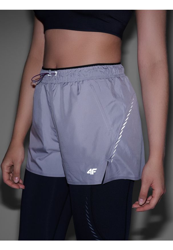 4f - 4F Spodenki do biegania szybkoschnące damskie - szare XL. Kolor: szary. Materiał: włókno, materiał, syntetyk. Długość: krótkie. Wzór: gładki. Sport: bieganie, fitness