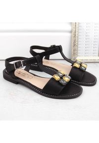 Sandały damskie z cyrkoniami komfortowe czarne S.Barski 030. Kolor: czarny