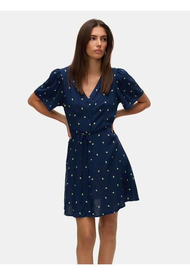 Vero Moda Sukienka letnia Alba 10292845 Granatowy Regular Fit. Kolor: niebieski. Materiał: wiskoza. Sezon: lato
