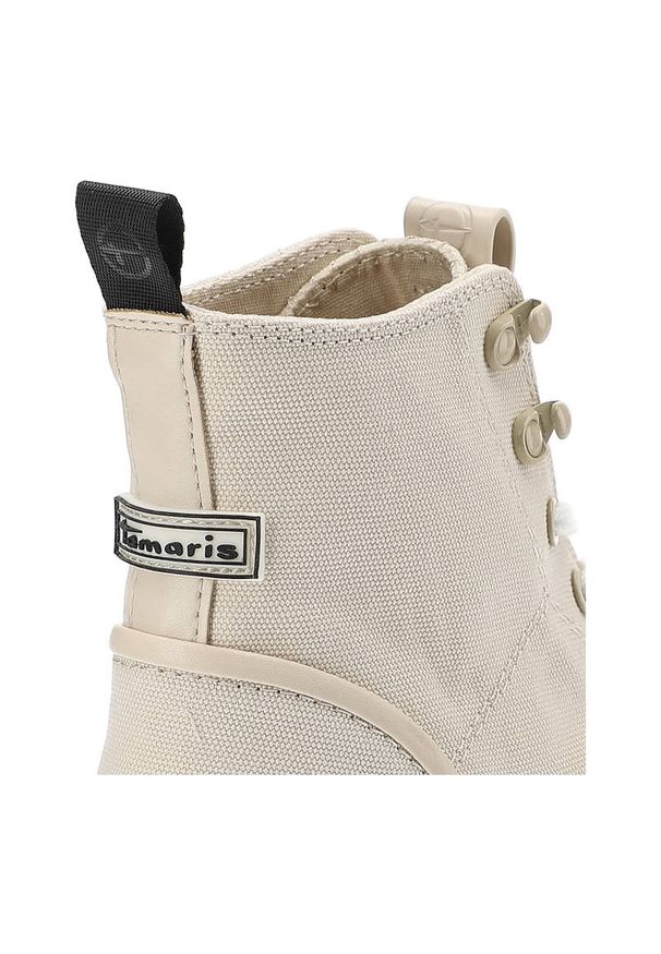 Sneakersy damskie Tamaris, tekstylna cholewka o wysokim kroju klasyczne sznurowanie z metalowymi oczkami masywna platforma, ivory, 1-25201-28-418. Okazja: na co dzień. Wysokość cholewki: przed kolano. Zapięcie: sznurówki. Kolor: beżowy. Materiał: materiał. Szerokość cholewki: normalna. Obcas: na platformie
