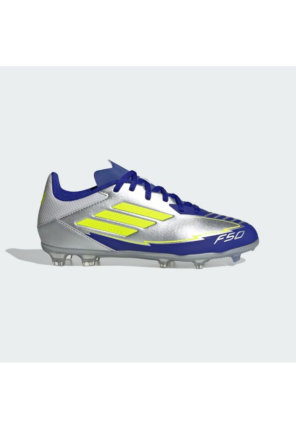 Adidas - Buty F50 League Messi Firm/Multi-Ground Kids. Kolor: niebieski, szary, wielokolorowy, żółty. Materiał: materiał. Sport: piłka nożna