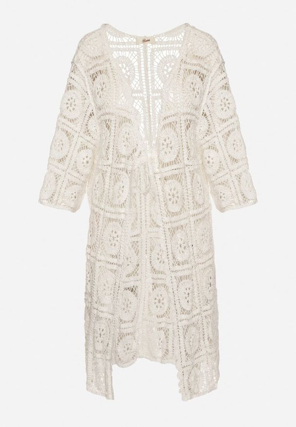 Born2be - Biały Bawełniany Kardigan z Ażurowym Wzorem i Wiązaniem Halionna. Okazja: na co dzień. Kolor: biały. Materiał: bawełna. Wzór: ażurowy. Sezon: wiosna. Styl: casual, klasyczny