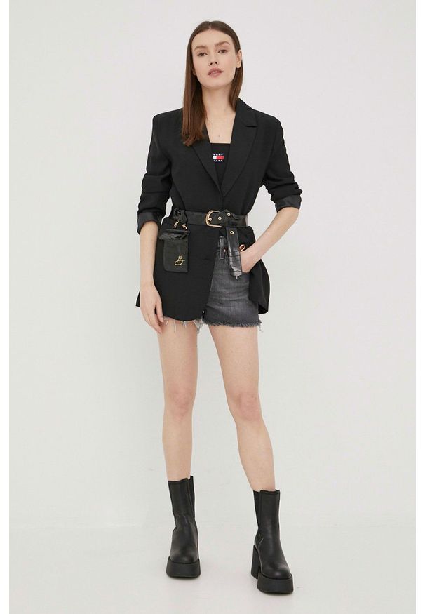 Levi's® - Levi's szorty jeansowe damskie kolor szary gładkie high waist. Okazja: na spotkanie biznesowe. Stan: podwyższony. Kolor: szary. Materiał: jeans. Wzór: gładki. Styl: biznesowy