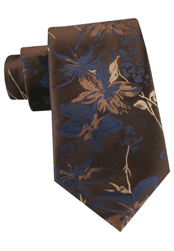Męski Krawat - Brązowy w Kwiaty - Alties. Kolor: beżowy, wielokolorowy, brązowy. Materiał: tkanina. Wzór: kwiaty. Styl: elegancki, wizytowy