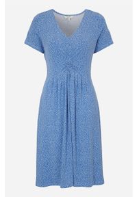 Cellbes - Wzorzysta dżersejowa sukienka z krótkim rękawem. Typ kołnierza: dekolt w kształcie V. Kolor: niebieski. Materiał: jersey. Długość rękawa: krótki rękaw. Wzór: gładki. Styl: elegancki. Długość: mini #3