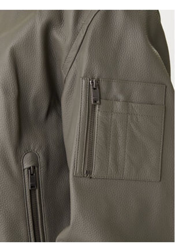 BOSS Kurtka skórzana Jakri 50552151 Szary Regular Fit. Kolor: szary. Materiał: skóra