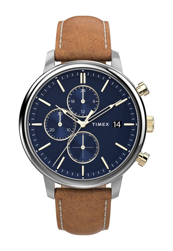 Timex zegarek TW2U39000 Chicago Chronograph. Kolor: srebrny. Materiał: materiał, skóra