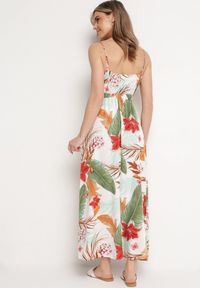 Born2be - Biało-Zielona Sukienka z Wiskozy o Rozkloszowanym Kroju i Kopertowym Dekolcie na Ramiączkach Gilinestia. Okazja: na co dzień. Kolor: biały. Materiał: wiskoza. Długość rękawa: na ramiączkach. Sezon: lato. Typ sukienki: kopertowe. Styl: casual #4