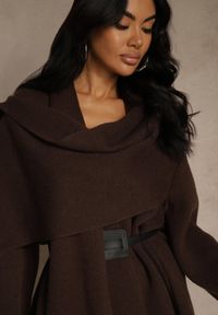 Renee - Brązowy Elegancki Kardigan z Wiskozy z Paskiem i Narzutką Roweda. Kolor: brązowy. Materiał: wiskoza. Styl: elegancki #3