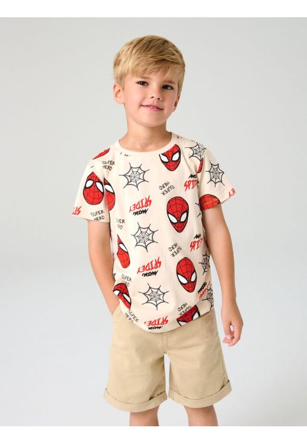 Sinsay - Koszulka Spider-Man - beżowy. Kolor: beżowy