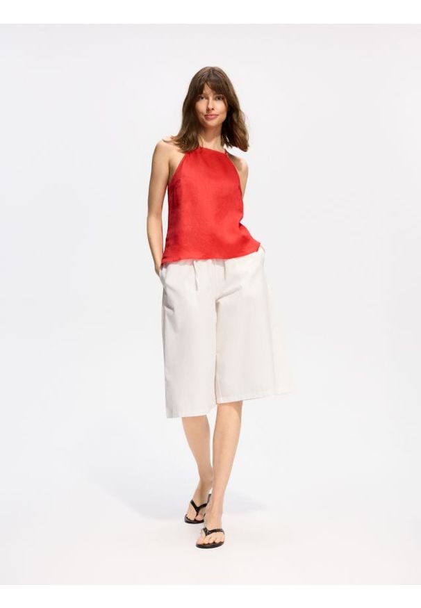 Reserved - Lniany top - czerwony. Kolor: czerwony. Materiał: len