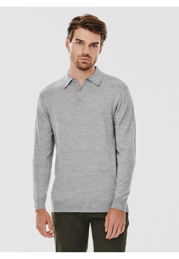 Pako Lorente - PAKO LORENTE – Męski szary sweter z kołnierzykiem polo. Typ kołnierza: polo. Kolor: szary. Materiał: akryl, wełna, poliamid. Wzór: melanż. Sezon: zima, jesień
