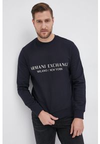 Armani Exchange - Bluza bawełniana. Okazja: na co dzień. Kolor: niebieski. Materiał: bawełna. Wzór: nadruk. Styl: casual