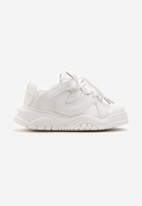 Renee - Białe Sneakersy na Platformie z Grubymi Sznurówkami Imyria. Kolor: biały. Obcas: na platformie