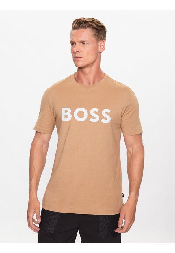 BOSS - Boss T-Shirt 50495742 Beżowy Regular Fit. Kolor: beżowy. Materiał: bawełna