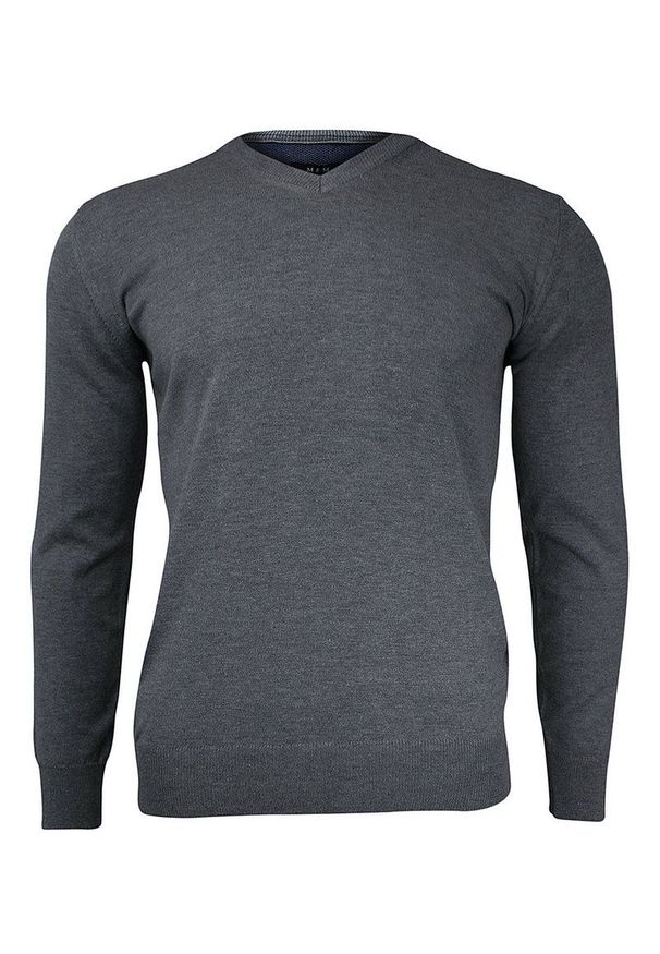 Sweter w Serek, Popielaty, Szary, Elegancki, Męski (V-neck) -MM Classic- w Serek, Klasyczny. Okazja: na co dzień, do pracy, na spotkanie biznesowe. Typ kołnierza: dekolt w serek. Kolor: szary. Materiał: akryl, bawełna. Styl: klasyczny, elegancki