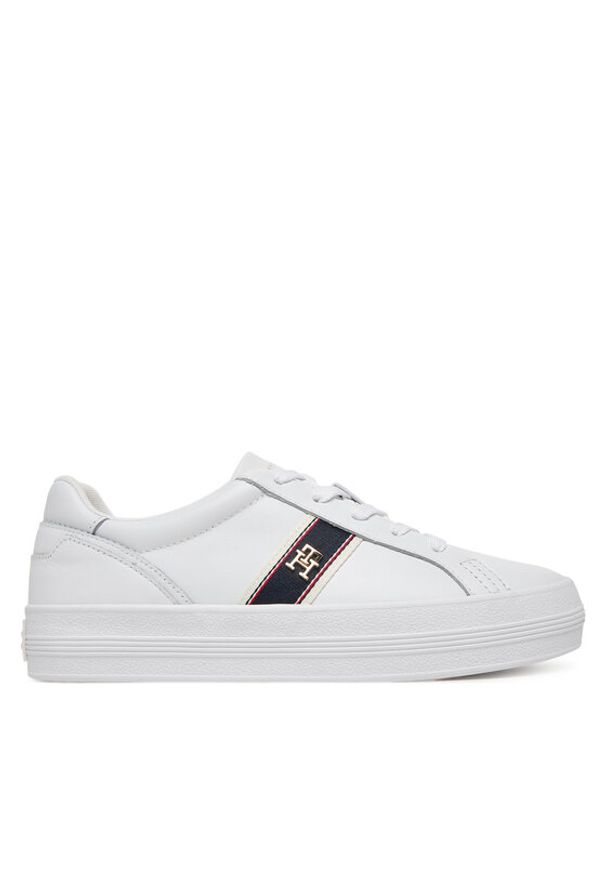 TOMMY HILFIGER - Tommy Hilfiger Sneakersy Vulc Webbing Sneaker FW0FW08903 Biały. Kolor: biały. Materiał: skóra