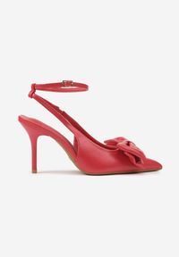 Renee - Czerwone Sandały Vices na Szpilce Slingback Ozdobione Kokardą Tilvanea. Okazja: na wesele, na co dzień, na ślub cywilny. Zapięcie: sprzączka. Kolor: czerwony. Wzór: aplikacja. Obcas: na szpilce. Styl: casual, elegancki #2