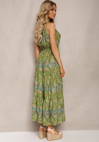 Renee - Zielona Sukienka w Stylu Boho Bez Rękawów z Gumką w Pasie i Wiązaniem przy Dekolcie Yisa. Kolor: zielony. Materiał: tkanina. Długość rękawa: bez rękawów. Sezon: lato. Styl: boho #3