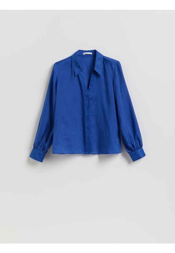 Reserved - Koszula z ramią - niebieski. Kolor: niebieski. Materiał: tkanina