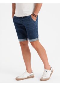 Ombre Clothing - Szorty jeansowe męskie z podwinięta nogawką - ciemnoniebieskie V2 - Rozmiar: XXL. Kolor: niebieski. Materiał: jeans. Sezon: lato. Styl: klasyczny, elegancki #4