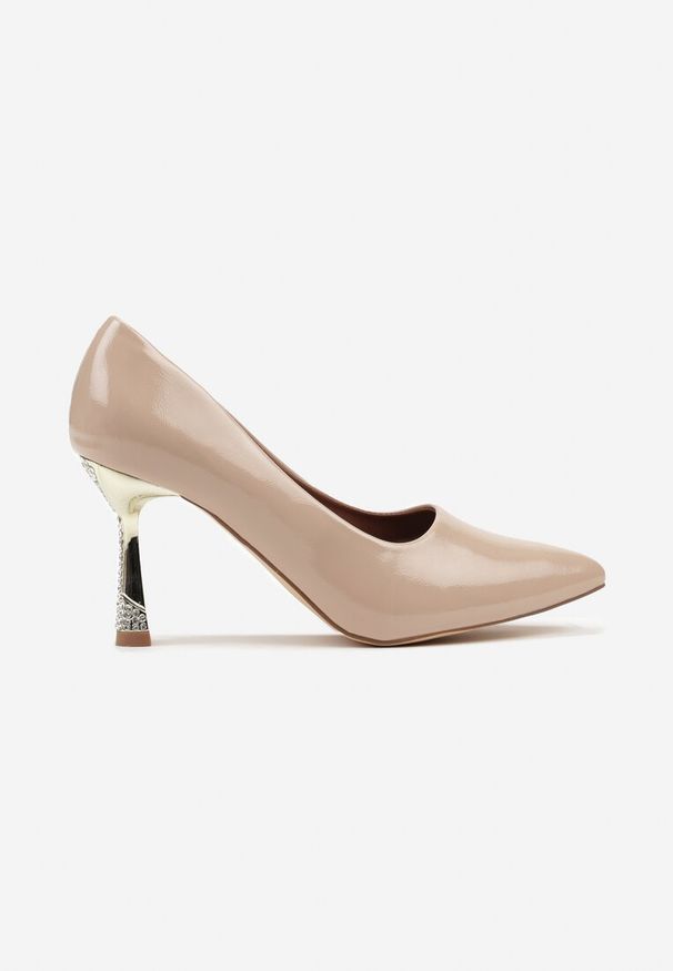 Renee - Beżowe Szpilki Lakierowane Vices ze Skórzaną Wkładką i Cyrkoniami Avadvire. Kolor: beżowy. Materiał: lakier, skóra. Obcas: na szpilce. Styl: klasyczny