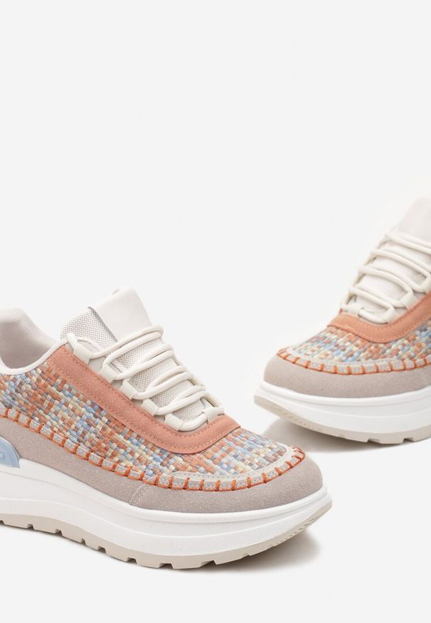 Renee - Pomarańczowe Sneakersy na Platformie Buffona. Kolor: beżowy. Obcas: na platformie
