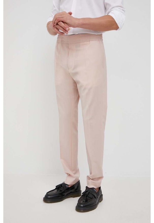 Hugo spodnie wełniane 50472815 męskie kolor beżowy proste. Okazja: na co dzień. Kolor: beżowy. Materiał: wełna. Wzór: gładki. Styl: casual